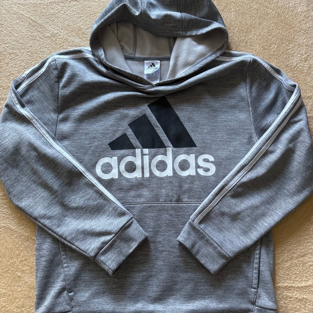 adidas Heather Gray Hoodie with Black and White Logo